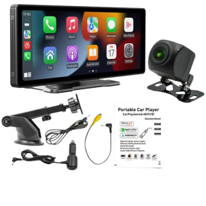 Nowoczesne radio samochodowe z dotykowym ekranem w zestawie z uchwytem montażowym i kamerą cofania