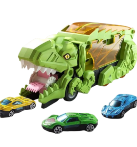 Zabawka dla dzieci transporter w kształcie zielonego smoka z rampą do ścigania