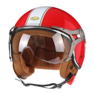 Retro Kask Motocyklowy Otwarty 3/4 Czerwony z Pasem 