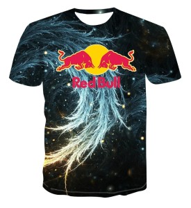 Męska Koszulka z Nadrukiem 3D Red Bull Na Krótki Rękaw