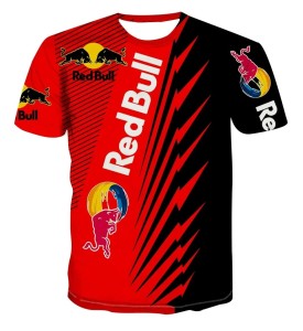 Męska Koszulka z Nadrukiem 3D Red Bull Na Krótki Rękaw 