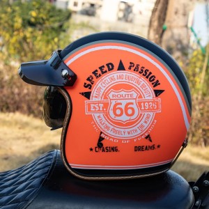 Kask Motocyklowy Otwarty MT-5 Retro z Blendą Route 66 Pomarańczowy Certyfikat CCC
