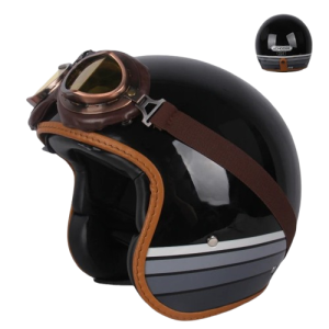 Kask Motocyklowy Otwarty Retro – Styl Cafe Racer & Harley Certyfikat DOT + Gogle