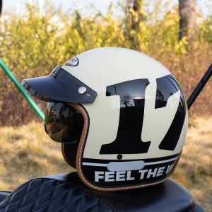 Kask Motocyklowy Otwarty MT-5 Retro z Blendą Numer 17 Feel the Wind Certyfikat CCC