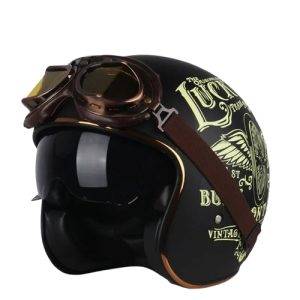 Kask Motocyklowy Otwarty Retro – Styl Cafe Racer & Harley Certyfikat DOT + Gogle