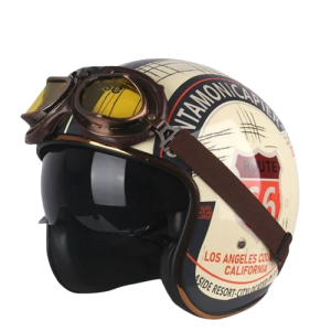Kask Motocyklowy Otwarty Retro – Styl Cafe Racer & Harley Certyfikat DOT + Gogle