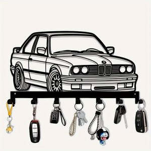 Metalowy Wieszak na Klucze BMW E30 M3 – Organizer Ścienny z 7 Haczykami, 30 cm 