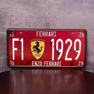 Metalowa Tabliczka Ferrari Vintage – Dekoracja Ścienna Enzo Ferrari F1 1929 do Garażu i Domu