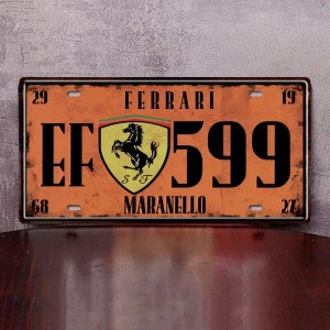 Metalowa Tabliczka Ferrari Maranello EF 599 – Vintage Retro Dekoracja do Garażu i Domu