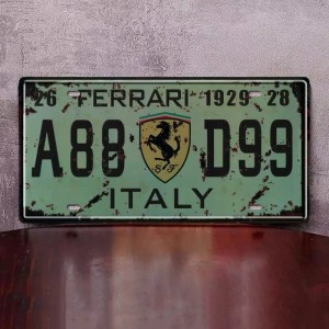 Metalowa Tabliczka Ferrari Italy A88 D99 – Zielona Dekoracja Vintage Retro 1929 do Garażu