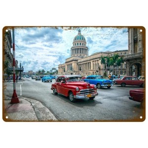 Metalowy Szyld Retro Kuba Havana – Klasyczne Samochody Tabliczka Dekoracyjna 20x30 cm