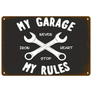 Metalowa Tabliczka Retro – My Garage My Rules – Szyld Garażowy 20x30cm