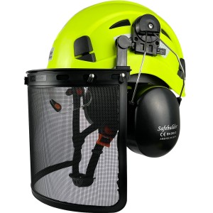 Profesjonalny Kask Leśny dla Drwala – Zestaw 3w1: Osłona Siatkowa, Nauszniki, Skorupa ABS