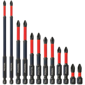 Zestaw 12 Bitów Magnetycznych PH2 Antypoślizgowe – Hartowana Stal S2 25-150mm Głowice 62HRC