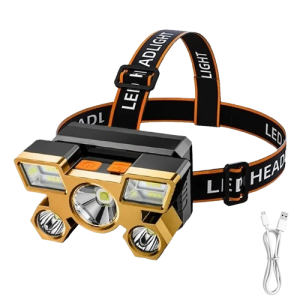 Mocna Latarka Czołowa LED Akumulatorowa USB – 5x LED Czołówka Wędkarska, Turystyczna i Myśliwska 