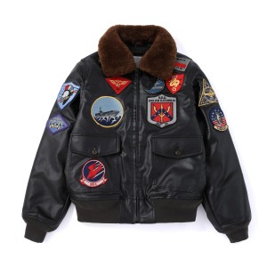 Kurtka męska pilotka Top Gun skórzana PU z odpinanym futrem – bomberka lotnicza USA Navy zimowa