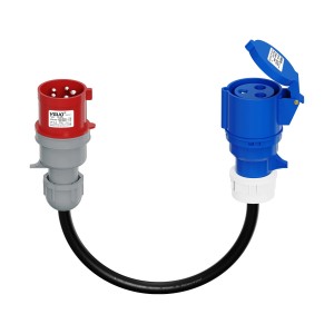 Adapter do Ładowania EV AFEEV Przejściówka 3-Fazowa na 1-Fazową CEE 32A Czerwony 5-pin na Niebieski 3-pin 