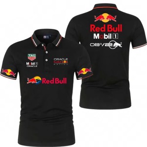 Koszulka Polo Męska Red Bull Racing F1 – Czarna Bluzka Sportowa z Krótkim Rękawem