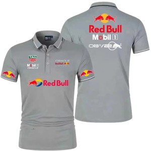 Koszulka Polo Męska Red Bull Racing F1 – Szara Bluzka Sportowa z Krótkim Rękawem