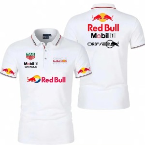 Koszulka Polo Męska Red Bull Racing F1 – Biała Bluzka Sportowa z Krótkim Rękawem